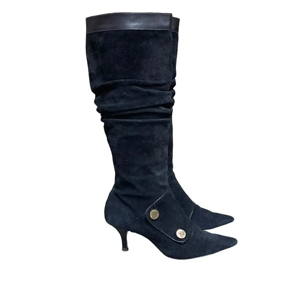 Michael Michael Kors Harness Black Suede Leather Pointed Toe Tall Slouch Boots